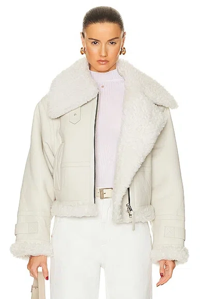 Agolde X Shoreditch Ski Club Lola Shearling Jacket In Natural & White