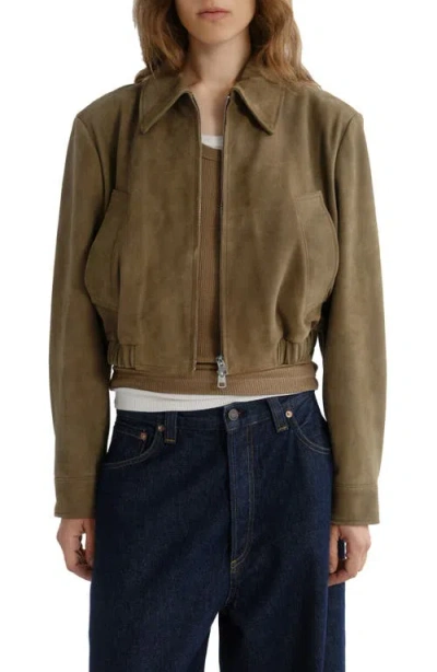 Agolde X Shoreditch Ski Club Nahla Suede Jacket In Canopy Md Dusky Green