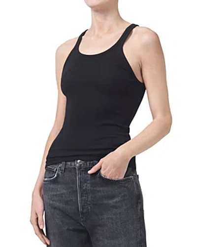 Agolde Poppy Black Ribbed Jersey Tank In Negro