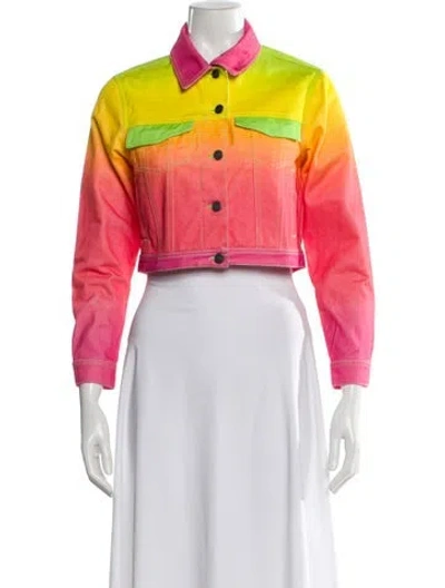 Pre-owned Agr Colorblock Pattern Denim Jacket In Pink