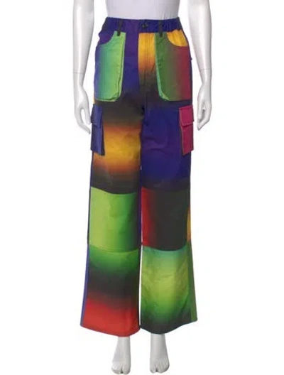Pre-owned Agr Colorblock Pattern Wide Leg Pants In Green