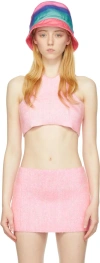 Agr Pink Cotton Tank Top In White, Pink