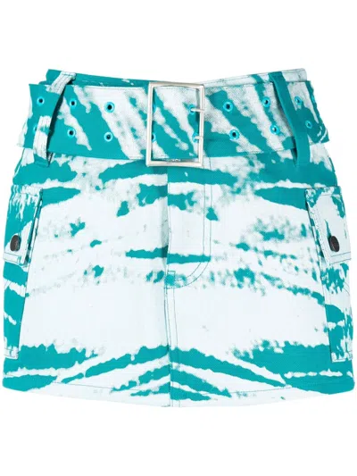 Agr Blue Tie-dye Denim Mini Skirt