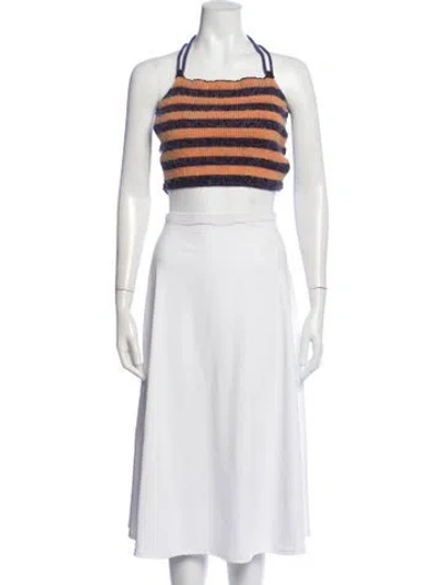Pre-owned Agr Striped Halterneck Crop Top In Orange