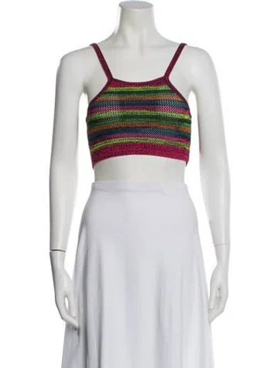 Pre-owned Agr Striped Square Neckline Crop Top In Pink