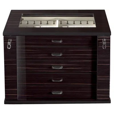 Pre-owned Agresti Black Ebony Polished Wood Box For 24 Cufflinks With Leather Detail