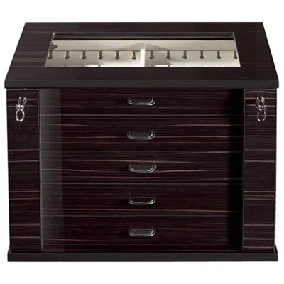 Pre-owned Agresti Black Polished Wood W/ Extendable Box For 54 Cufflinks