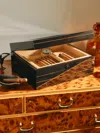 Agresti Havana Wood Humidor Case (100 Cigars)  Abask Luxury Gift In  Black