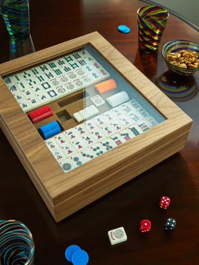 Agresti Walnut Mahjong Set  Abask Gift Set In Brown