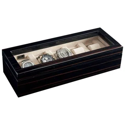 Pre-owned Agresti Watch Box For Five Watches In Polished Black With Ultrasuede Detail