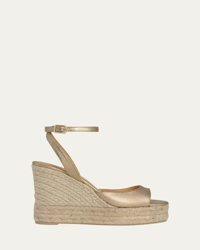 Ags X Castaner 110mm Brook Metallic Leather Platform Espadrille Sandals In Brown