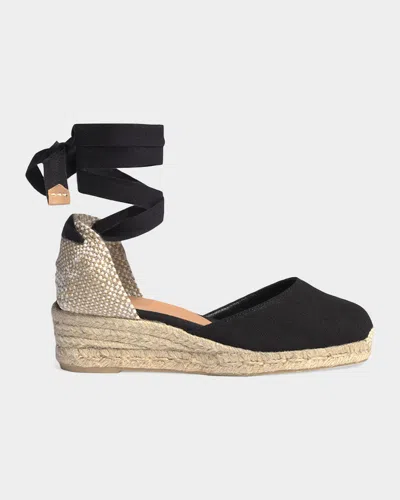 Ags X Castaner 30mm Carina Canvas Espadrille Wedge Sandals In Black