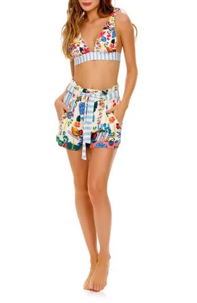Agua Bendita Addison Citrus Belted Cover-up Shorts In Multi
