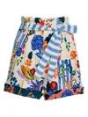 Agua Bendita Addison Citrus Striped-belted Floral-print Shorts In Multi