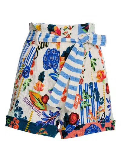 Agua Bendita Addison Citrus Striped-belted Floral-print Shorts In Multi