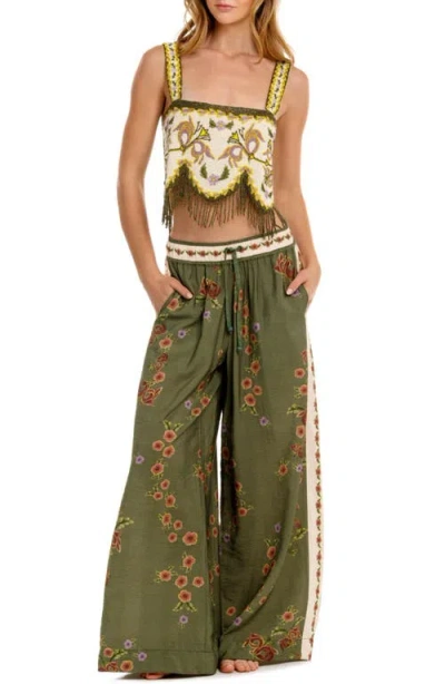 Agua Bendita Aida Aura Embellished Beaded Fringe Cover-up Top In Green