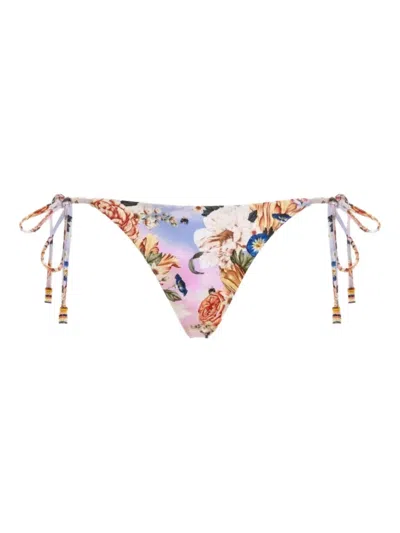Agua Bendita Alegria Floral-print Beaded-detail Bikini Bottoms In Multi