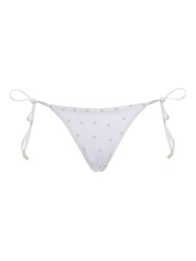 Agua Bendita Alegria Pearl-embellished Tie-side Bikini Bottom In White