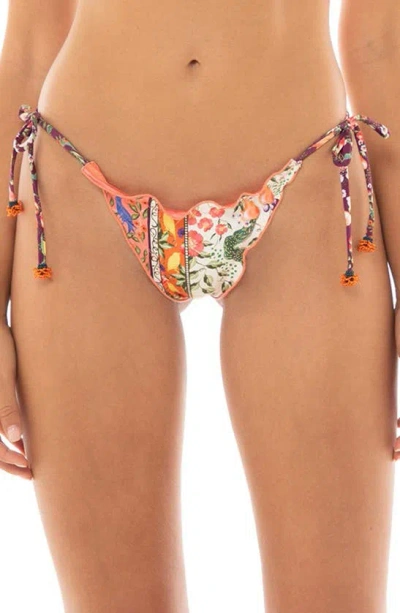 Agua Bendita Alegria Seed Embroidered Side Tie Bikini Bottoms In Multi