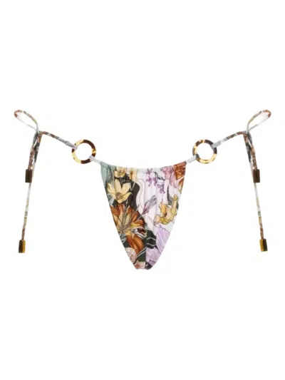 Agua Bendita Alexis Floral-print Ring-details Bikini Bottom In Multi