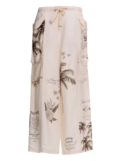 Agua Bendita Alice Palm-tree Print Trousers In Neutral