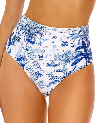 Agua Bendita Alicia Tales Printed High Waisted Reversible Bottom In Blue/white Multicolor