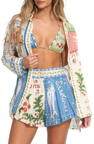 Agua Bendita Anastasia Basket Oversize Cotton Button-up Cover-up Shirt In Multi