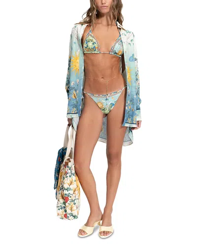 Agua Bendita Anastasia Solstice Long Sleeve Button-up Shirt In Blue