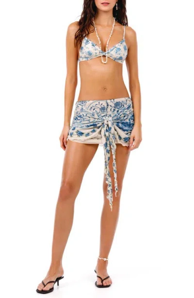 Agua Bendita Aranxa Bleu Sarong Cover-up Miniskirt In Blue