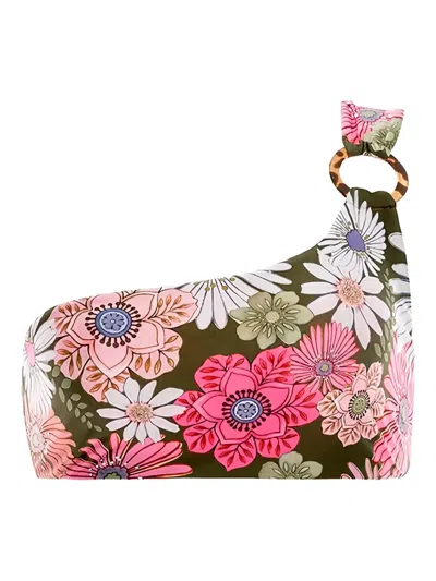 Agua Bendita Asymmetric-strap Floral Bikini Top In Green