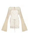 Agua Bendita Boh Crochet Bell-sleeve Top In Neutral