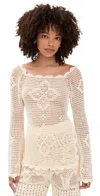Agua Bendita Boh Handmade Crochet Top White In Animal Print
