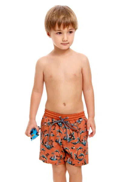 Agua Bendita Boys Toddler Swim Shorts In Orange