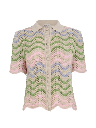 Agua Bendita Brooks Chevron-knit Short-sleeve Shirt In Pink
