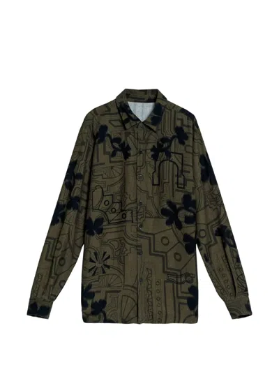 Agua Bendita Button Patch Print Shirt In Green