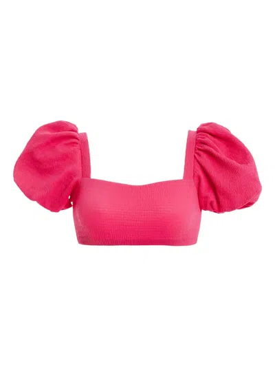 Agua Bendita Calista Puff-sleeves Bikini Top In Pink