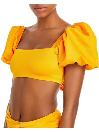 Agua Bendita Calista Womens Puff Sleeve Tie-back Cropped In Yellow