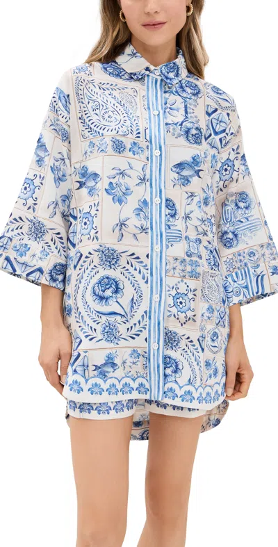 Agua Bendita Chrissy Azure Oversize Cover-up Shirt In Multicolor