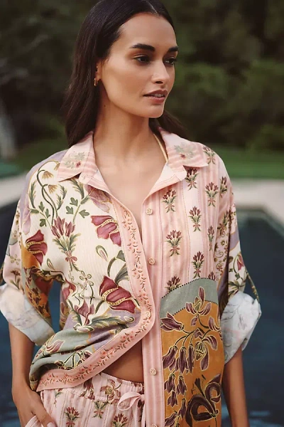 Agua Bendita Chrissy Linen Blend Buttondown Shirt In Multi