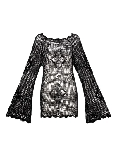 Agua Bendita Crochet Top In Black