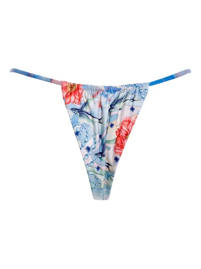 Agua Bendita Crystal-embellished Floral Bikini Bottoms In Blue