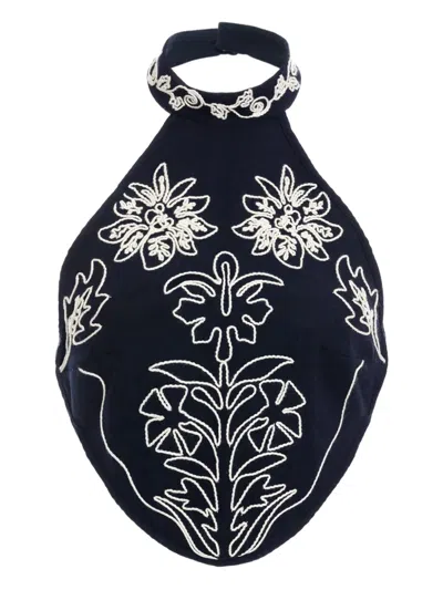 Agua Bendita Elay Embroidered Halter-neck Top In Blue