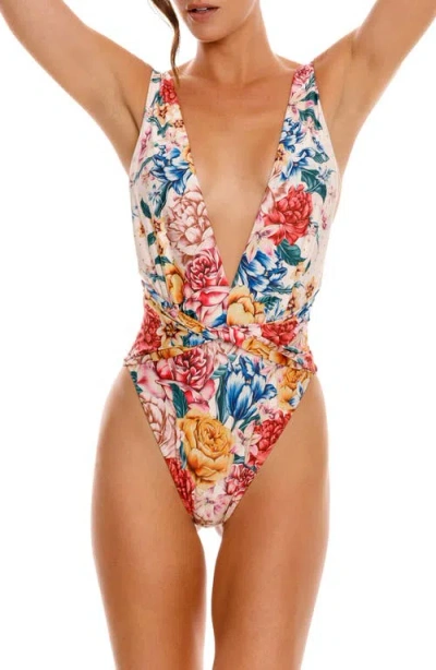 Agua Bendita Ellis Belted Blush One-piece Swimsuit In Multicolor
