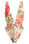 Agua Bendita Ellis Twist Front Plunge One-piece Swimsuit In Orange