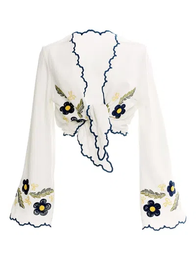 Agua Bendita Embroidered Bell-sleeve Top In Multi