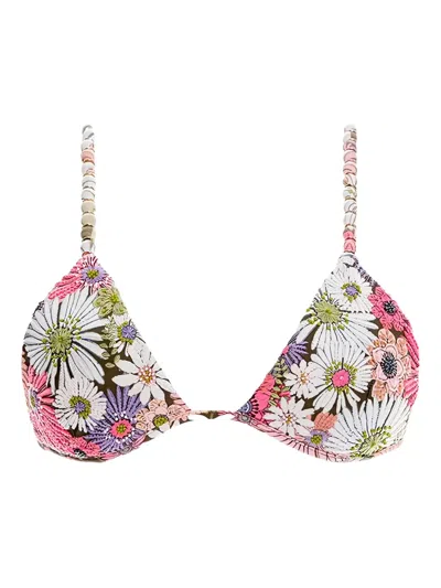 Agua Bendita Embroidered-detail Bikini Top In Multi