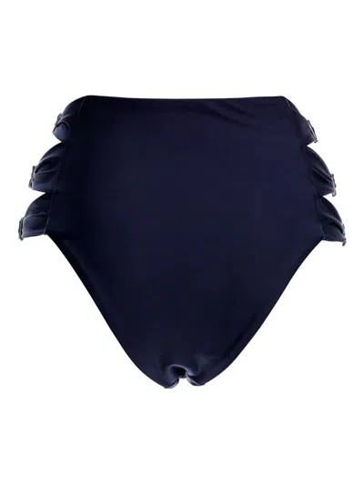 Agua Bendita Embroidered High-waisted Bikini Bottoms In Blue