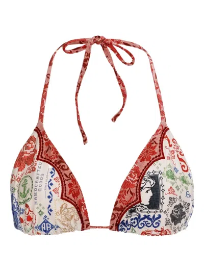 Agua Bendita Embroidered-print Triangle Bikini Top In Multi