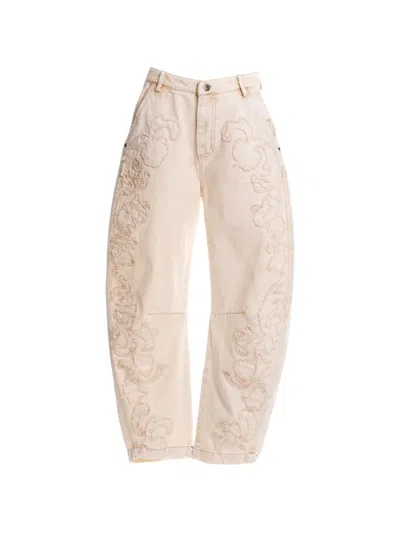 Agua Bendita Fallon Floral-embroidered Trousers In Neutral