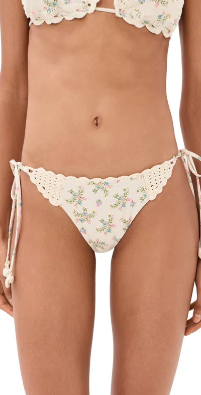 Agua Bendita Fawna Handmade Crochet Tie-side Bikini Bottoms Multicolor In White
